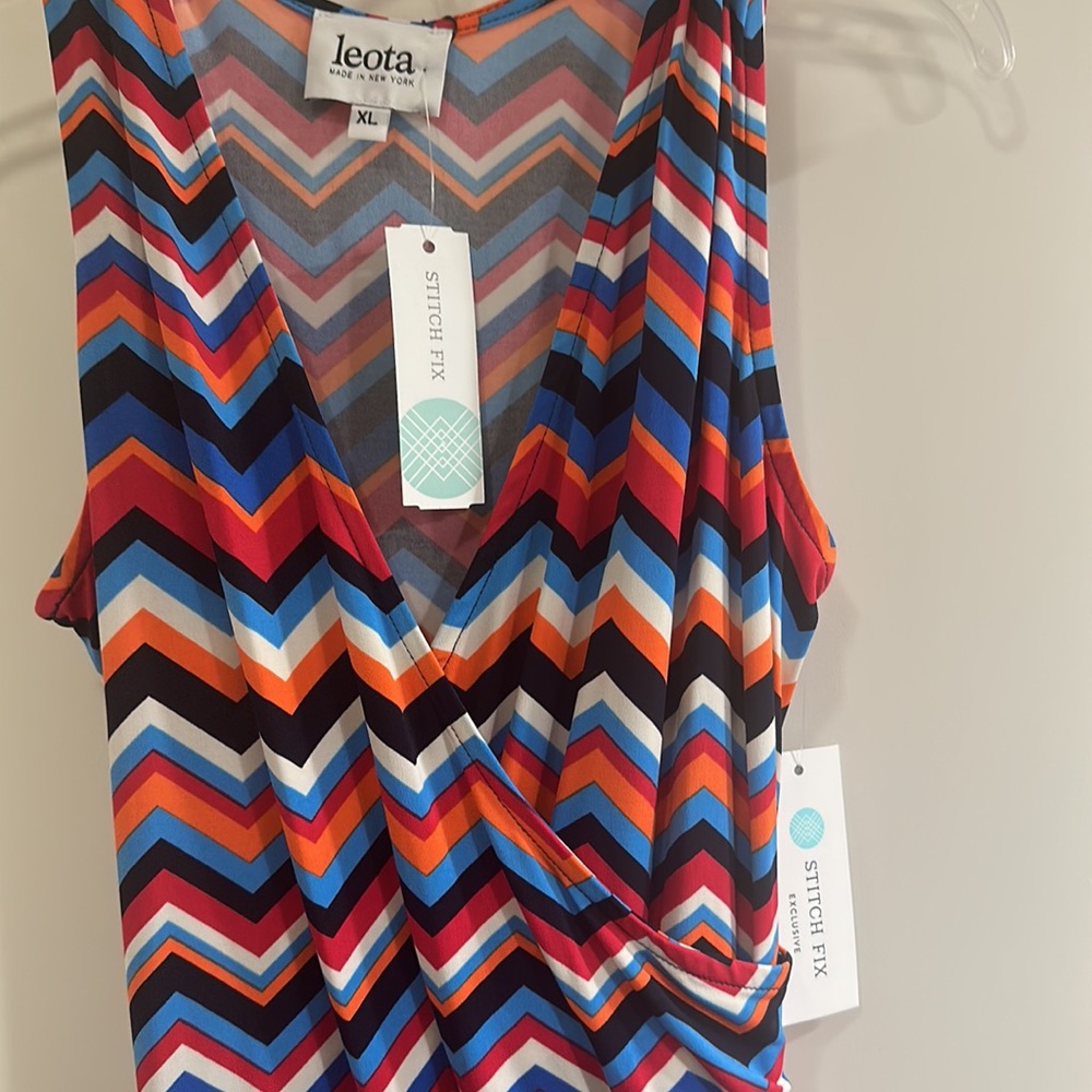 Colorful Leota Finley Jersey Faux Wrap Dress Chevron Dress, XL - Picture 2 of 6